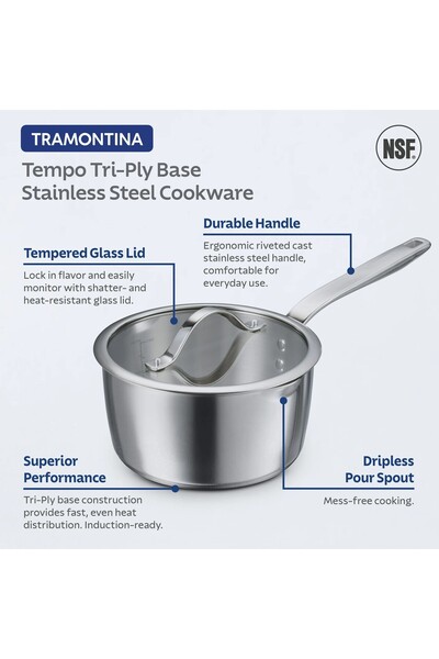 TRAMONTINA 9-Piece Tri-Ply Base Stainless Steel Cookware Set with Glass Lids, Oven-Safe, 37240028