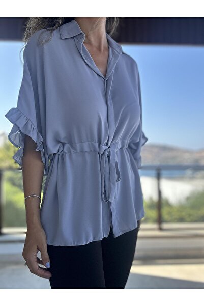 Atelier Derin Gray Drawstring Wide-Cut Shirt