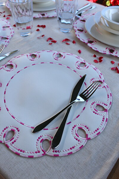 YXL HOME American Service 2-Piece Faux Leather Embroidered Round Luxury Dining Table Set