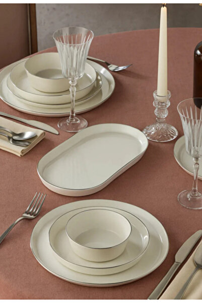 Kütahya Porselen V Form 4 Kişilik 18 Parça Yemek Takımı Platin