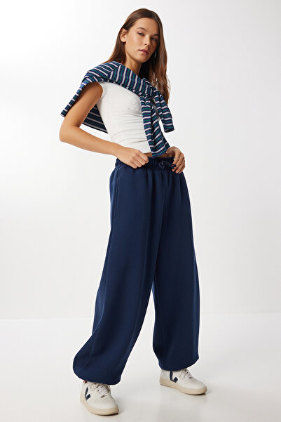 Lovelyİstanbul بنطلون رياضي محبوك بتصميم برميلي LUB0251 أزرق داكن
