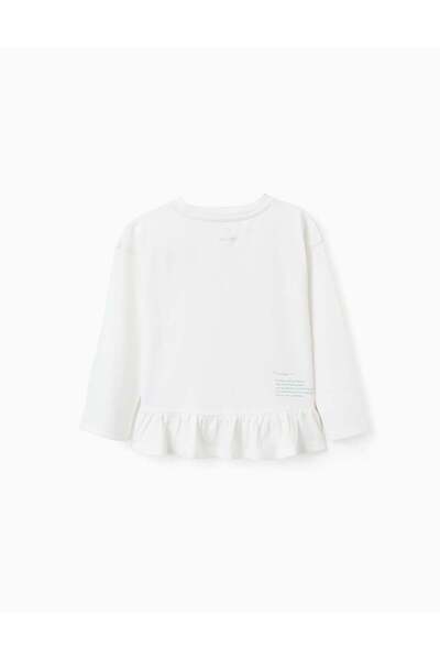 Ziddy Cotton T-shirt with Ruffles on the Back for Girls 'Flower', White