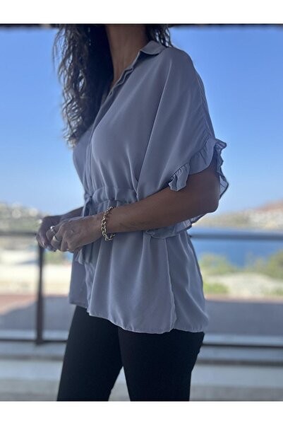 Atelier Derin Gray Drawstring Wide-Cut Shirt