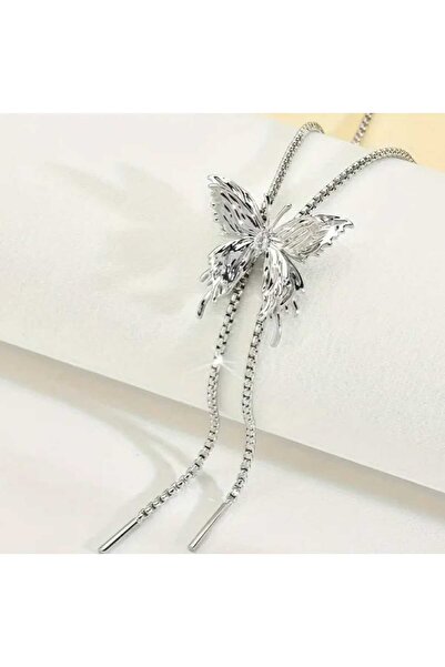 Arvella Takı Kelebek Püskül Uzun Paslanmaz Çelik Ayarlanabilir Choker Kolye