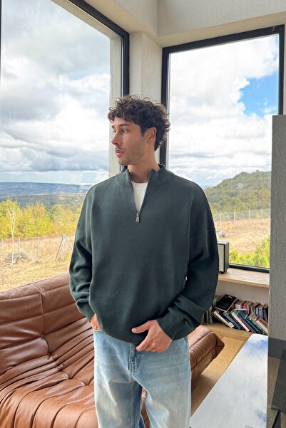 Flaw Wear Pulover tricotat cu jumătate de fermoar înalt, verde