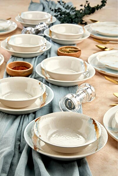 ers erbaşlar GLOSS MERMER TURKUAZ 24 Parça 6 Kişilik Lüx Yemek Takımı Yemek Sunum Seti