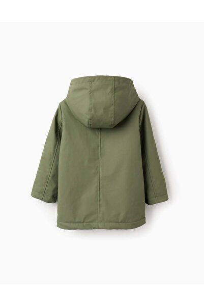 Ziddy Hooded Rubber Parka with Sherpa Lining for Boys, Green