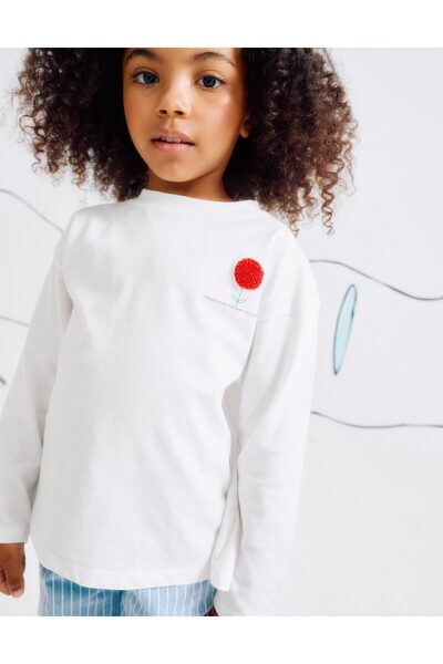 Ziddy Cotton T-shirt with Ruffles on the Back for Girls 'Flower', White