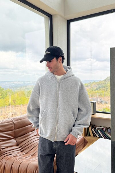 Flaw Wear Basic Zip Hoodie Gri Melanj