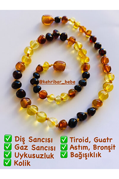 NİSSBEBE Sertifikalı Orijinal Kehribar Kolye Damla Kehribar Bebek Çocuk Kolyesi