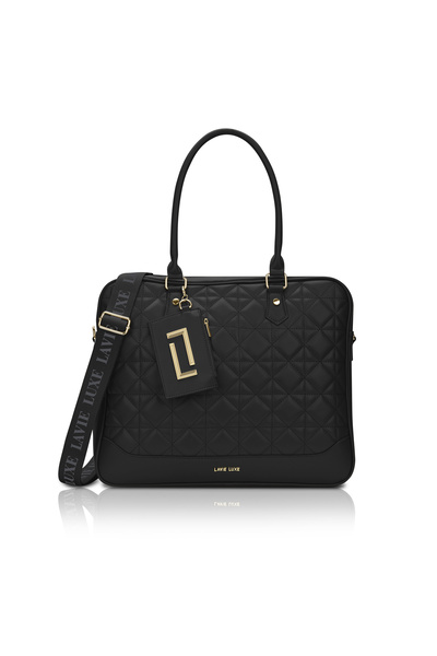 Lavie Luxe حقيبة كمبيوتر محمول ديكود نسائية مكونة من حجرتين (أسود)