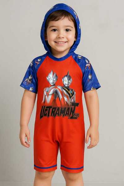 Candle Ultraman Printed Boys' Hooded Swimsuit