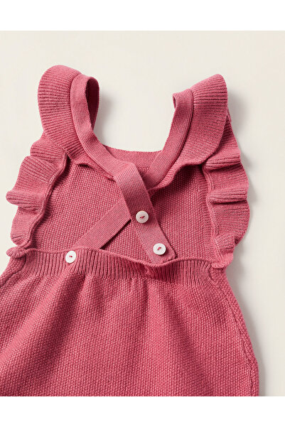Ziddy Knitted Jumpsuit with Ruffles for Newborn Girls, Pink
