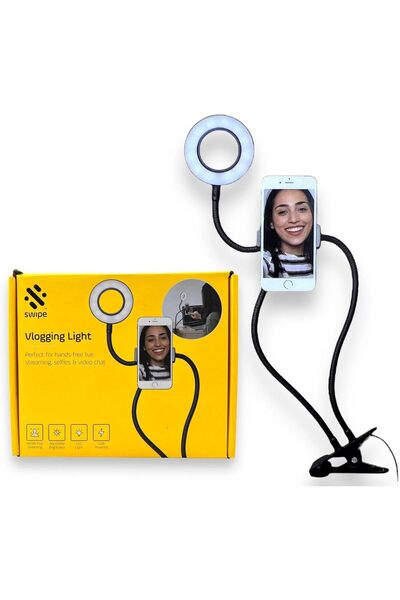 Generic Swipe Vlogging Ring Light with Phone Holder, USB-Powered, Adjustable Brightness, Clamp Mount for Liv