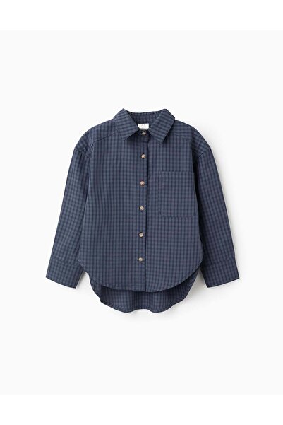 Ziddy Loose Fit Vichy Shirt for Girls, Dark Blue