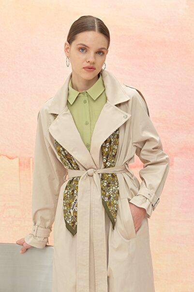 Nihan Kuşaklı Kruvaze Trençkot Bej