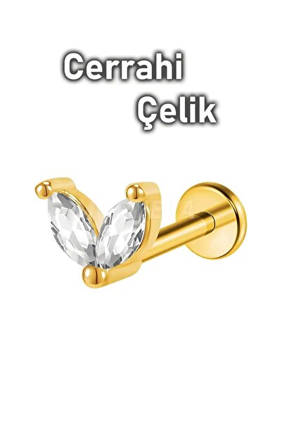 MORNEVA Cerrahi Çelik Badem Taş Kıkırdak Kulak Tragus Helix Conch Piercingi (1 Adet)