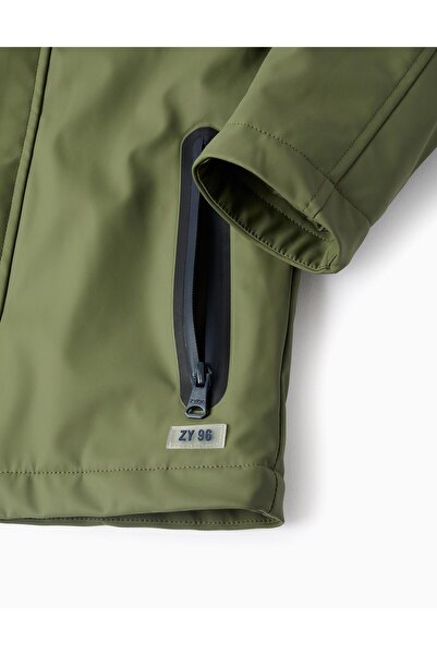 Ziddy Hooded Rubber Parka with Sherpa Lining for Boys, Green