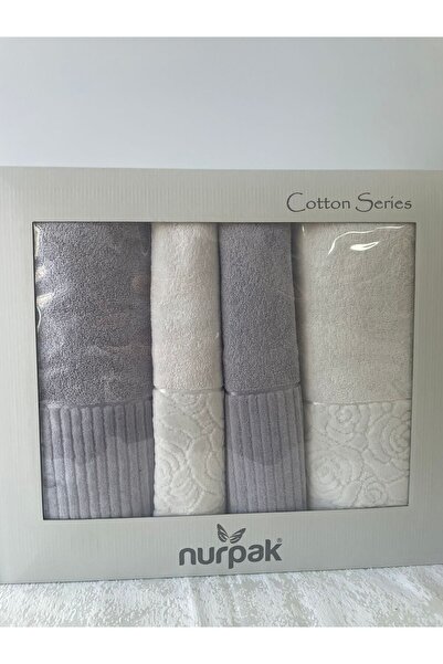 Nurpak %100 PAMUKLU HAMAM TAKIMI GRİ-KREM