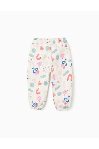 Ziddy Brushed Joggers with Motif for Baby Girls 'Shapes', White