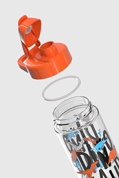 Renga Lidya Text Patterned 500 ml Tritan Children's Water Bottle 912036 Orange