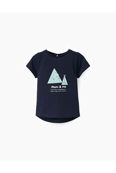 Ziddy تي شيرت قطني مطبوع للبنات الصغار، أزرق غامق