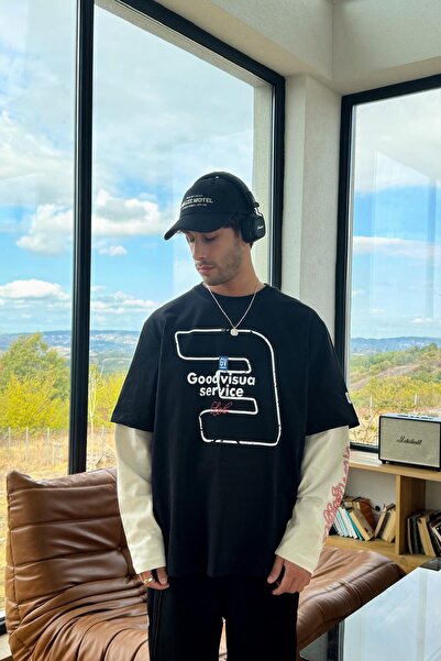 Flaw Wear Φούτερ με διπλό μανίκι Good Visua με τύπωμα Μαύρο