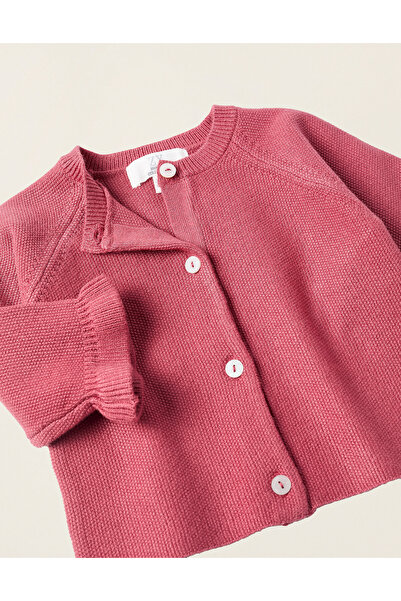 Ziddy Cardigan with Wavy Cuffs for Newborn Girls, Pink