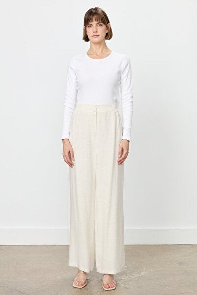 Nihan Rahat Kalıp Keten Pantolon Bej - 80876