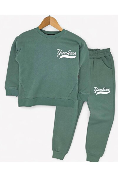 Egelite Yankees Printed Winter Boys' Tracksuit Set |   5-9 Years Old 3-Thread Ribbed Sweatshirt & Bottoms