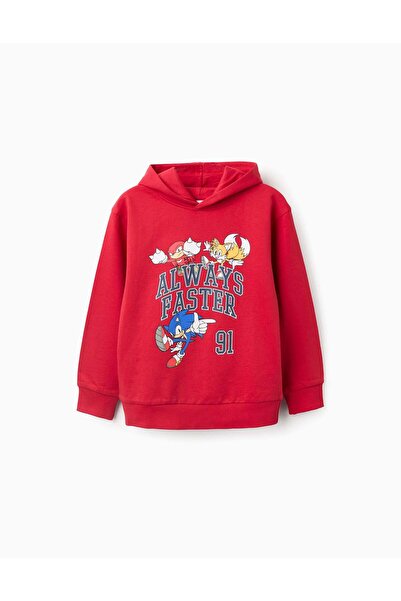 Ziddy Cotton Hooded Sweatshirt for Boys 'Sonic', red