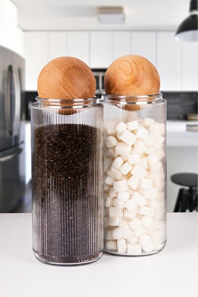 naturelove 2 Li Ahşap Top Kapaklı Dekoratif Çay,Kahve,Şeker,Tuz Saklama Kavan...