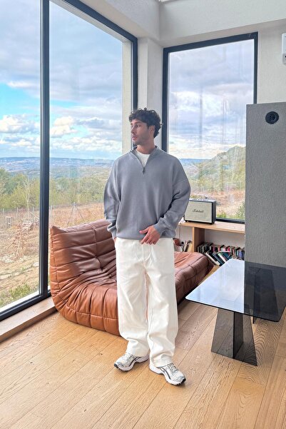 Flaw Wear High Neck Half Zip Knit Sweater