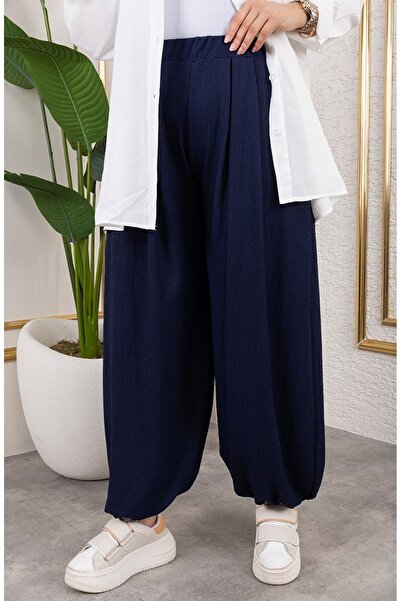 sefamerve Beli Lastikli Şalvar Pantolon 0001-07 Lacivert