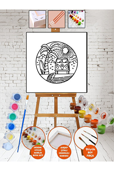 Elittablo Sayılarla Kanvas MANDALA ARABA Boyama 25x35 Tuval Fırça Etkinlik ve...