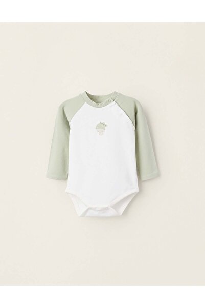 Ziddy Raglan Sleeve Bodysuit for Newborns 'Nut', White/Green