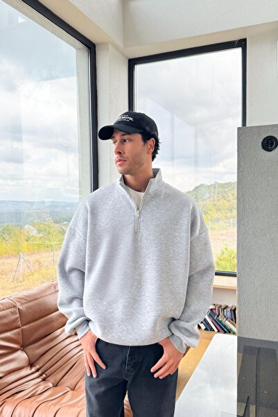 Flaw Wear Half Zip Sweatshirt Gri Melanj