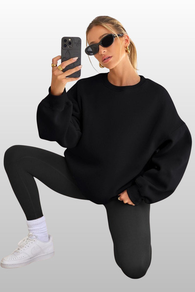 MODAGEN Unisex 3'lü Füme Siyah Grimelanj Bisiklet Yaka Oversize Sweatshirt