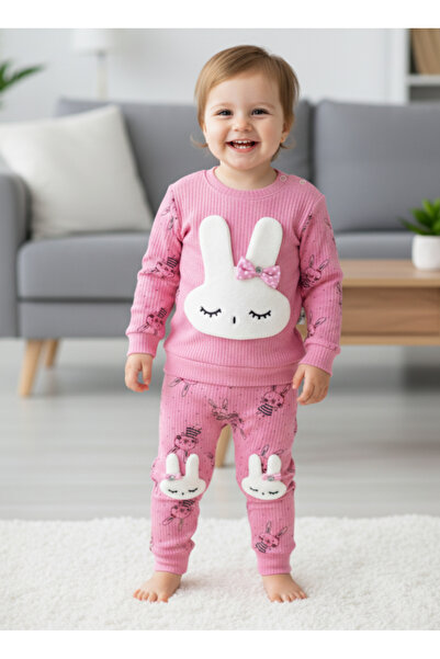 EYMİRGİYİM Set of 2 with Rabbit Figure Baby Girl Child 9 Months, 12 Months, 1...