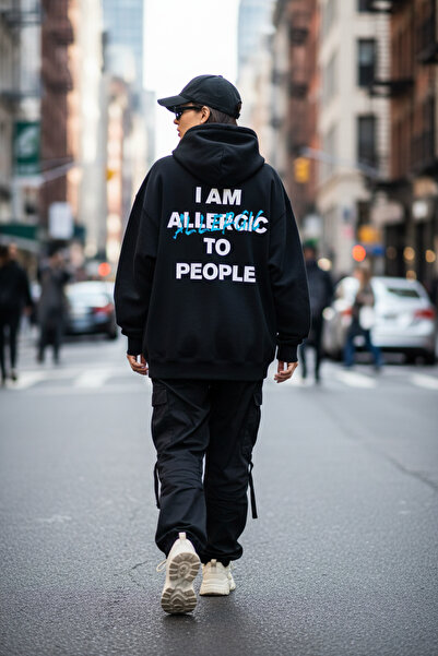 BRF Collection Unisex Oversized Hoodie – I Am Allergic to People Printed , Black