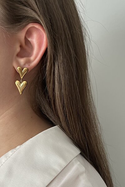 goccias 316L Paslanmaz Çelik Çift Kalp Sallantılı Küpe