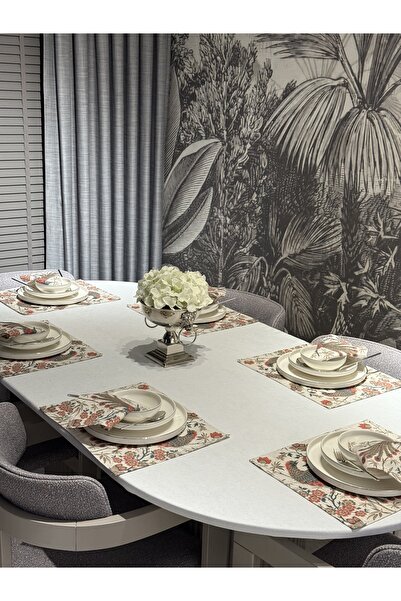 Heriya Keten 6’lı Asil Desen 6 Amerikan Servis &6 Peçete 45x30-30x30