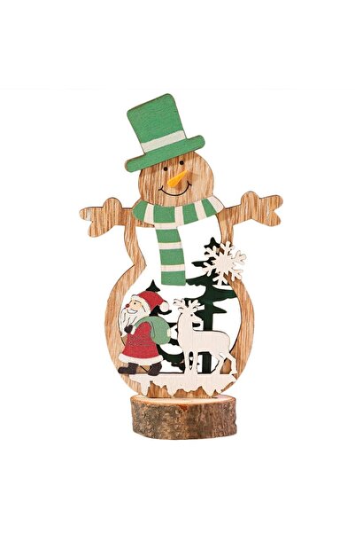 Flippy Christmas Decoration, Wooden, 10.5 x 18 cm, Snowman with Green Hat, Multicolor