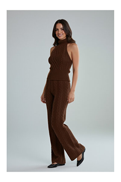 My Blog Brown Sleeveless Blouse Pants Set - 3009