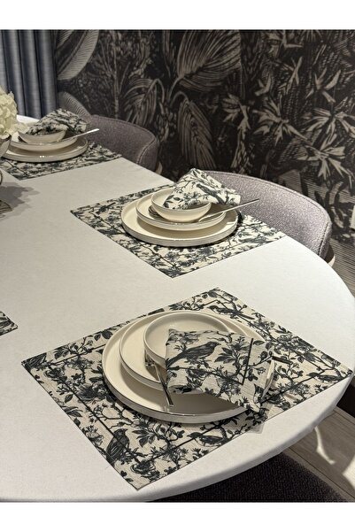 Heriya Keten 6’lı Espamira Desen 6 Amerikan Servis &6 Peçete 45x30-30x30