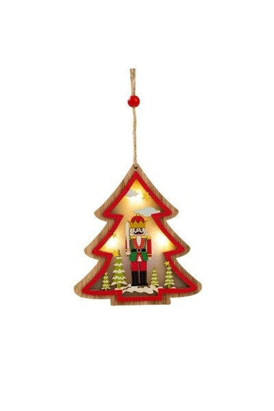 Bibilel Christmas Tree Ornament with LED Lights, Wooden Nutcracker Figurine, Multicolor
