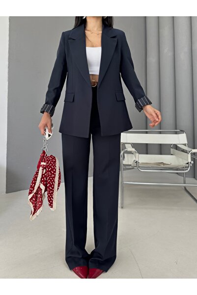 MYGİYİMİSTANBUL Blazer Jacket Set pantaloni cu picioare largi