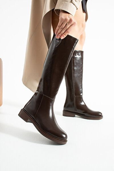 Neva'nın Butiği Asena Casual Fit Patent Leather Zippered ženske čizme ispod k...