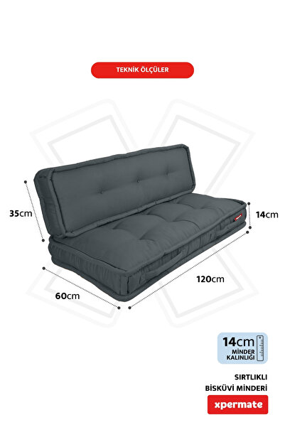 XPERMATE Підлогова подушка Biscuit, стільникова передня подушка для піддонів, подушка для лавки та саду, 60x120x14 см, антрацит