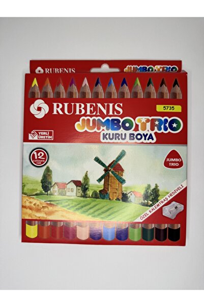 Rubenis 12 Color Jumbo Trio Dry Paint Set - with Pencil Sharpener as a Gift